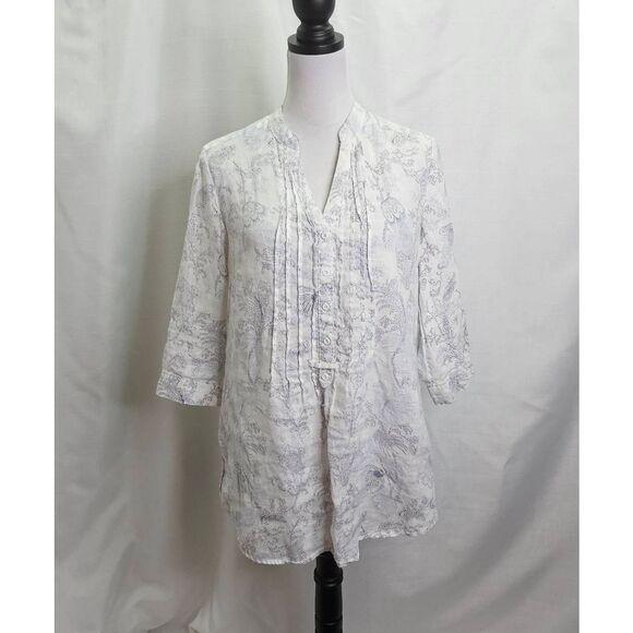 Malvin I Love Linen White and Purple Floral Linen Tunic Size Small - Picture 1 of 9
